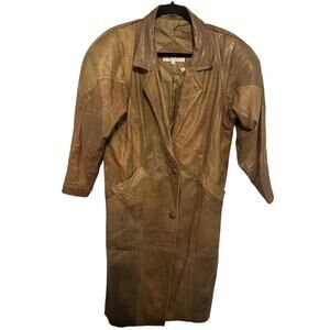 Women's Leather Trench Coat Laurice Vintage 80-90s Brown Pads Size Small Korea